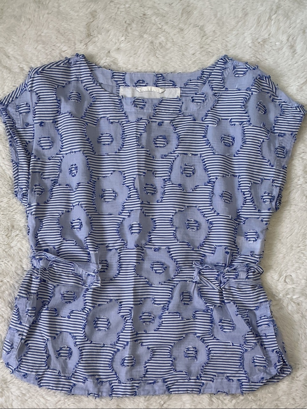 NWOT Le Sarte Pettegole Striped Eyelet Short-Sleeve Blouse